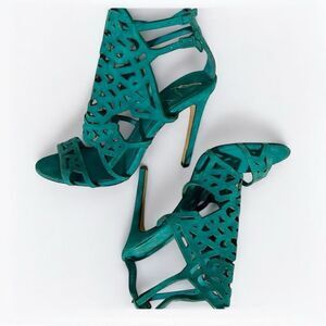 Brian Atwood Turquoise Laser-Cut Suede Stiletto Heels –  Pure Elegance & Luxury
